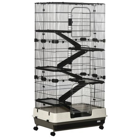 6-Tier Small Animal Cage with Wheels, Removable Trays, and Ramp