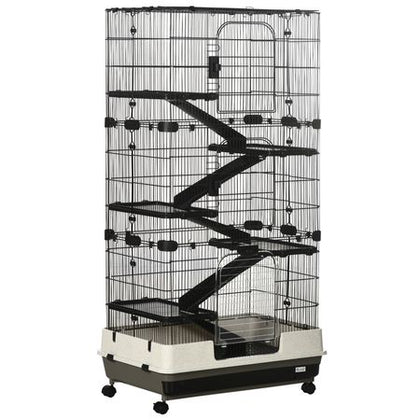 6-Tier Small Animal Cage with Wheels, Removable Trays, and Ramp