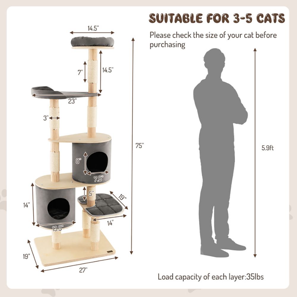 Ultimate 6-Tier Cat Tree with Cozy Condos and Scratching Posts