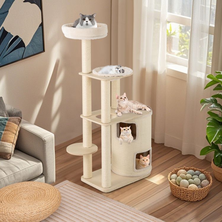 60 Inches Tall Cat Tree with 2-Story Condo and Sisal Scratching Posts
