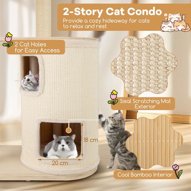 60 Inches Tall Cat Tree with 2-Story Condo and Sisal Scratching Posts