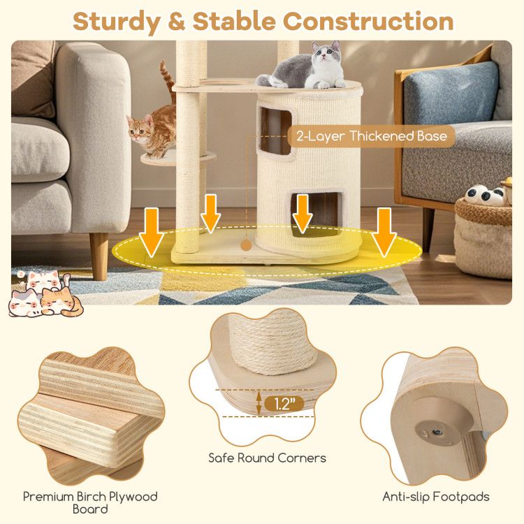 60 Inches Tall Cat Tree with 2-Story Condo and Sisal Scratching Posts