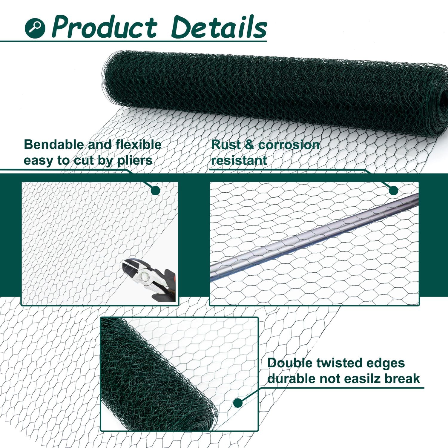 60M Large Size Galvanized Hexagonal Floral Green Chicken Wire, Outdoor Anti-Rust Chicken Wire Poultry Netting for Garden, Large Chicken Coop Wire Fencing
