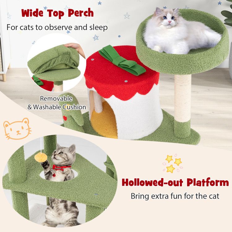 61 Inches Cute Christmas Cat Tree with Sisal Scratching Posts and 2 Condos