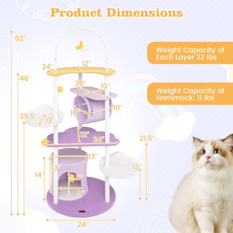 62 Inches Large Cat Tower with Metal Frame and Jumping Platforms – image 6