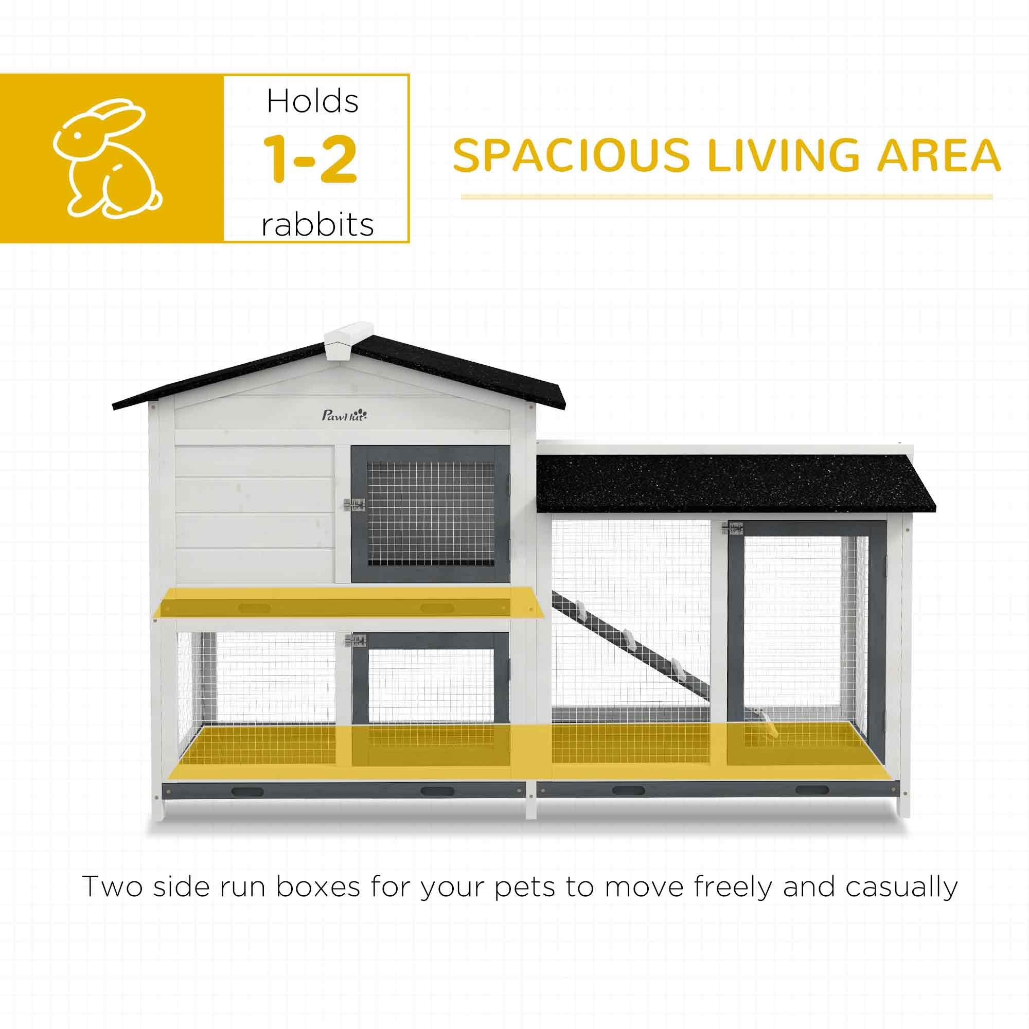 Spacious 62" furniture-style Rabbit Hutch with Run Area and Asphalt Roof
