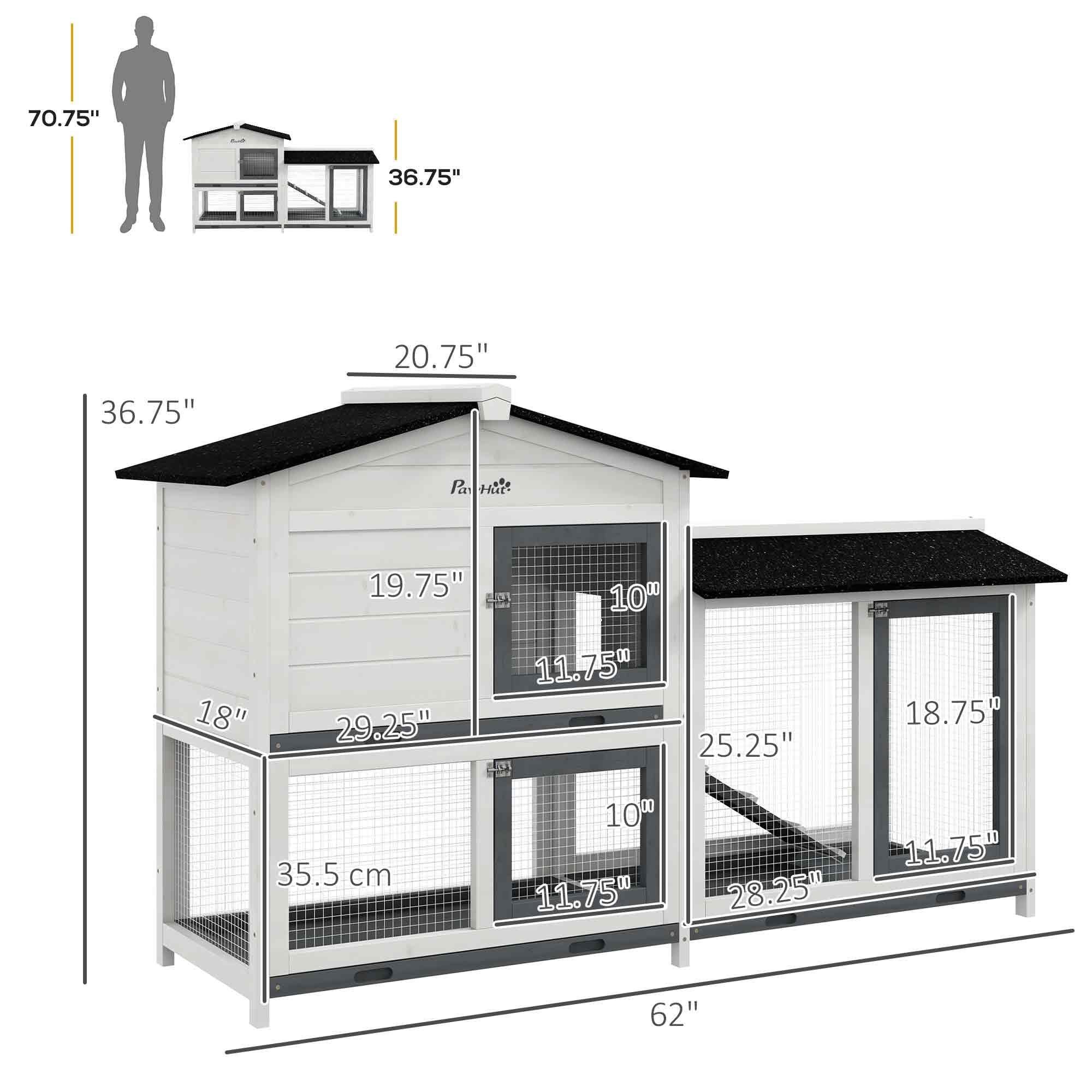 Spacious 62" furniture-style Rabbit Hutch with Run Area and Asphalt Roof
