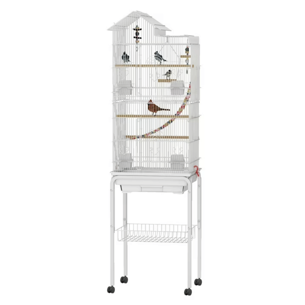 Large 62" Rolling structured Birdcage with 3 Perches and 4 Feeders