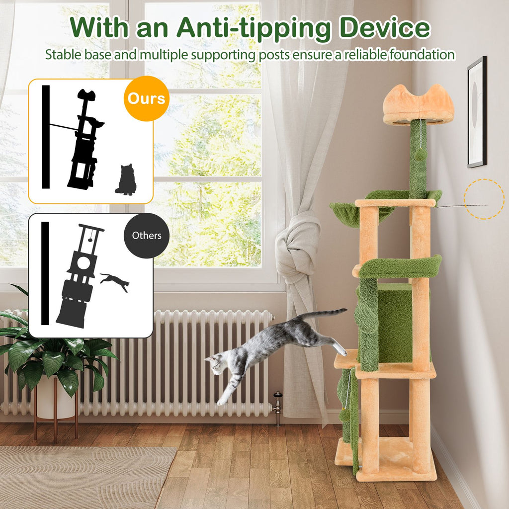 63 Cactus Cat Tree with Sisal Scratching Posts & Board for Indoor Cats