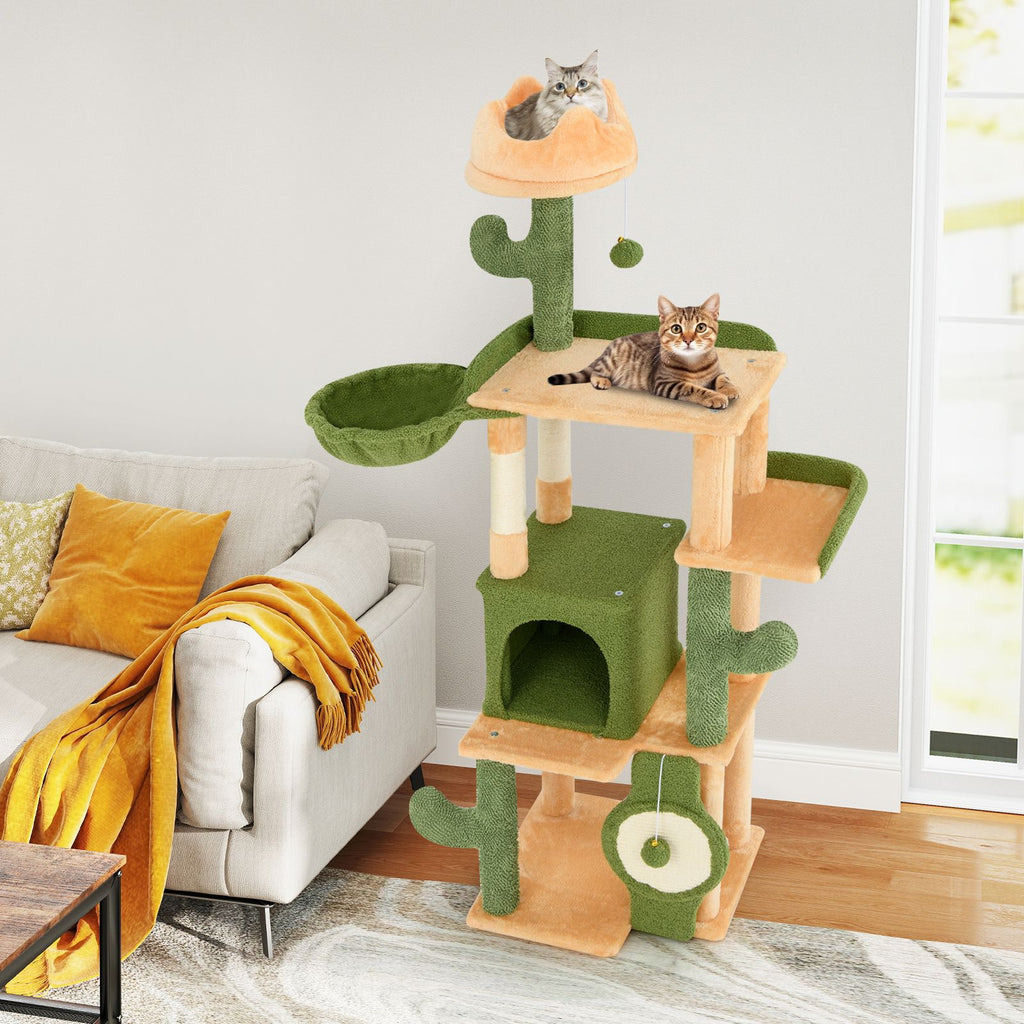 63 Cactus Cat Tree with Sisal Scratching Posts & Board for Indoor Cats