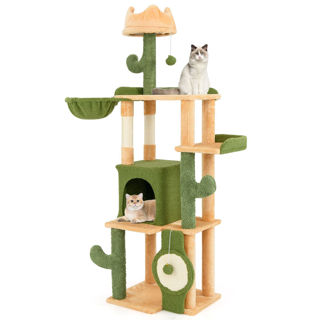 63 Cactus Cat Tree with Sisal Scratching Posts & Board for Indoor Cats