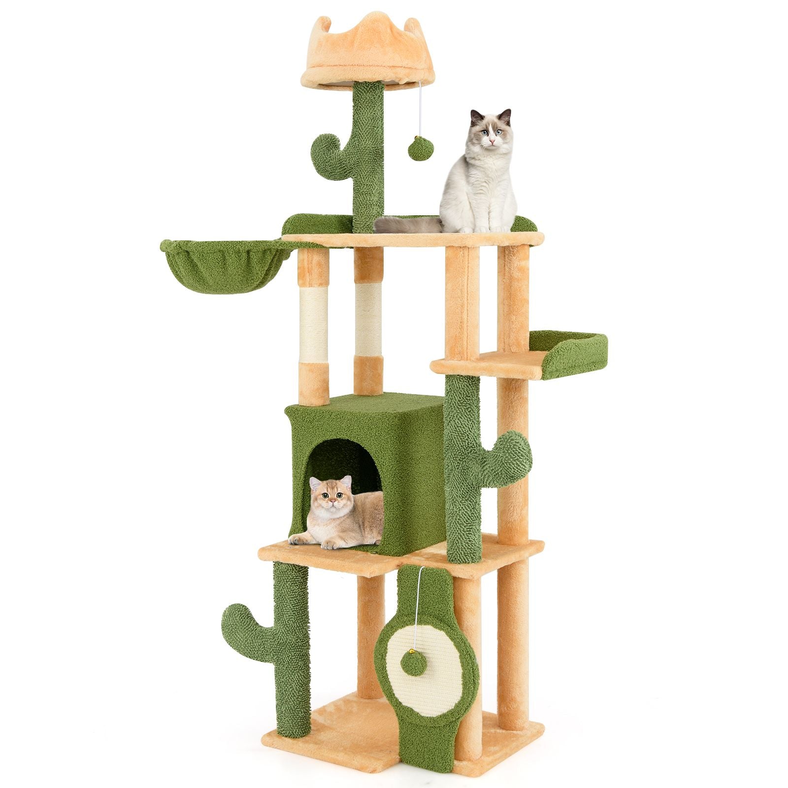 63 Cactus Cat Tree with Sisal Scratching Posts & Board for Indoor Cats
