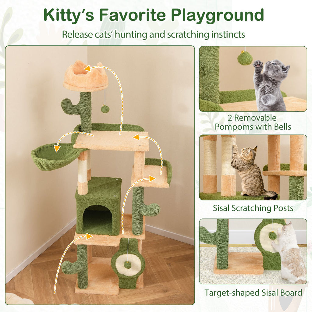 63 Cactus Cat Tree with Sisal Scratching Posts & Board for Indoor Cats