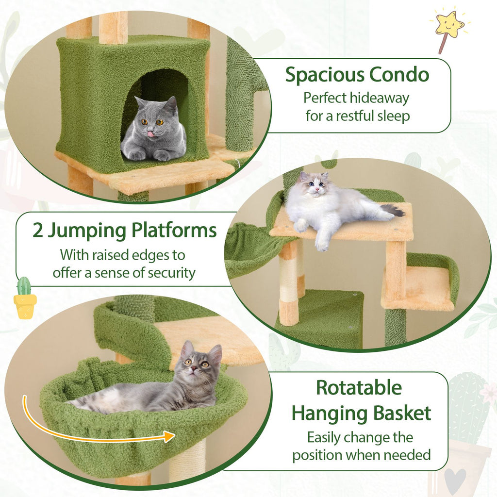 63 Cactus Cat Tree with Sisal Scratching Posts & Board for Indoor Cats