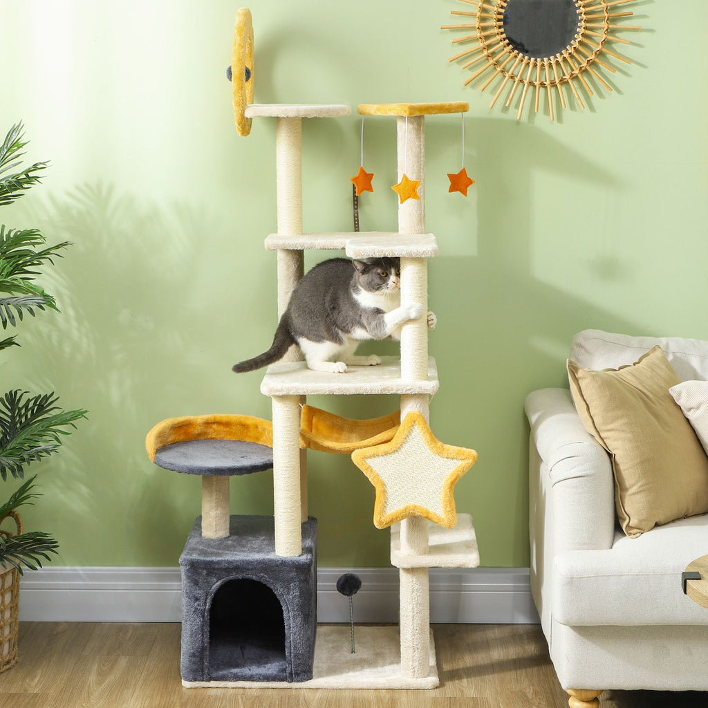 63 Moon & Star Themed Cat Tree with Scratching Posts and Cozy Condo