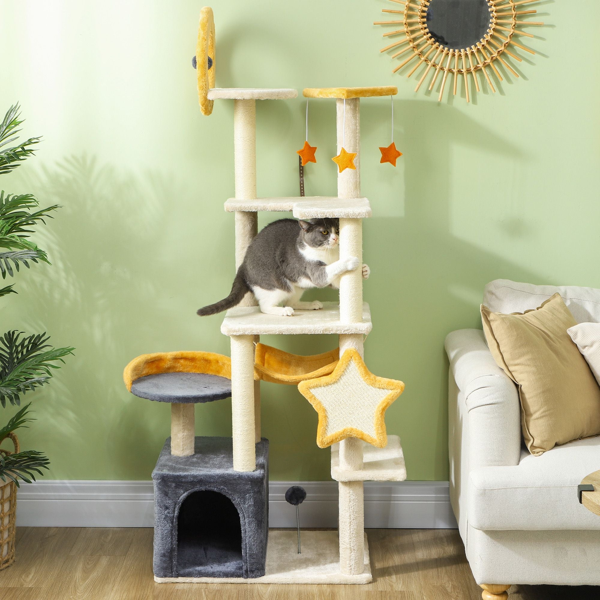 63 Moon & Star Themed Cat Tree with Scratching Posts and Cozy Condo