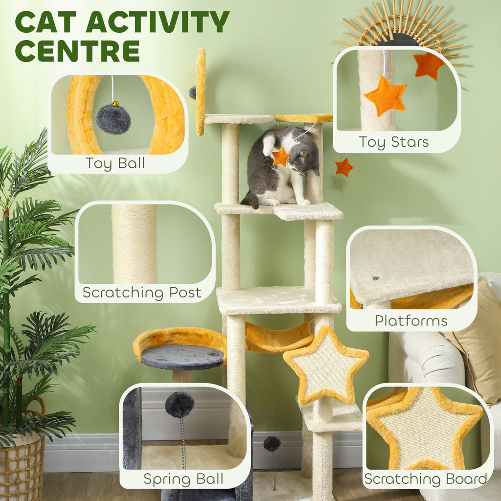 63 Moon & Star Themed Cat Tree with Scratching Posts and Cozy Condo
