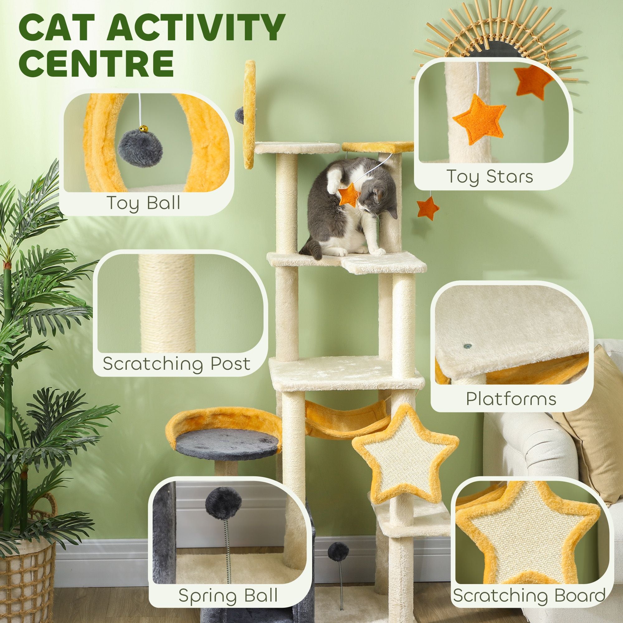 63 Moon & Star Themed Cat Tree with Scratching Posts and Cozy Condo