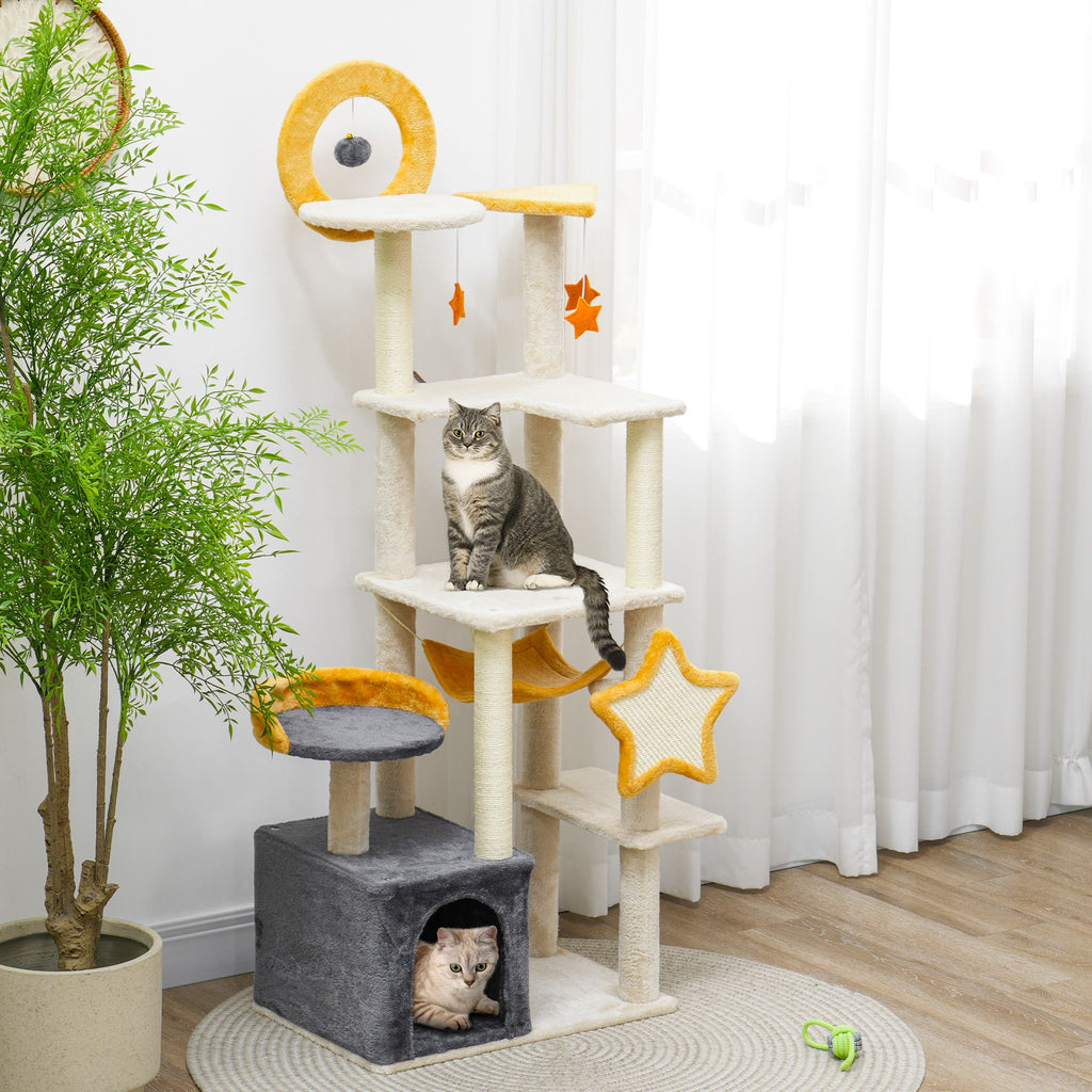 63 Moon & Star Themed Cat Tree with Scratching Posts and Cozy Condo