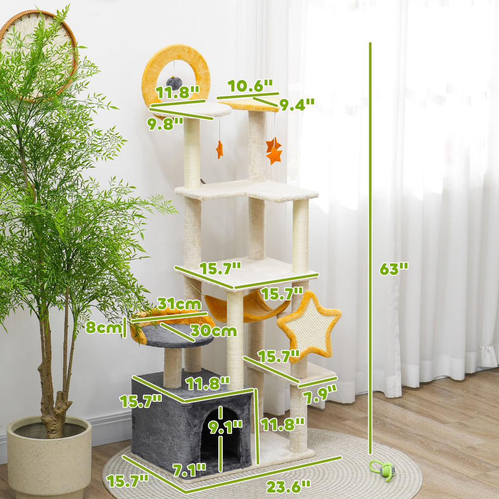 63 Moon & Star Themed Cat Tree with Scratching Posts and Cozy Condo