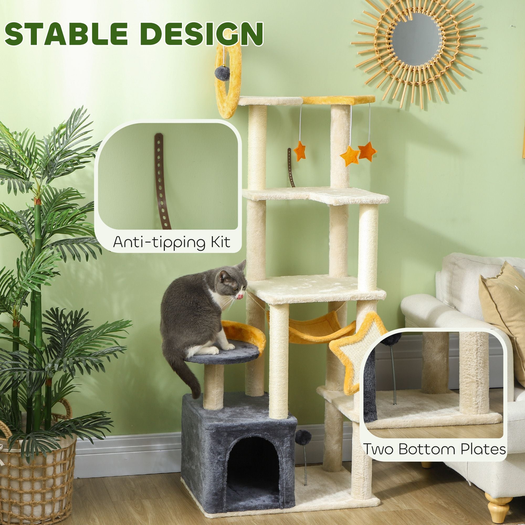 63 Moon & Star Themed Cat Tree with Scratching Posts and Cozy Condo