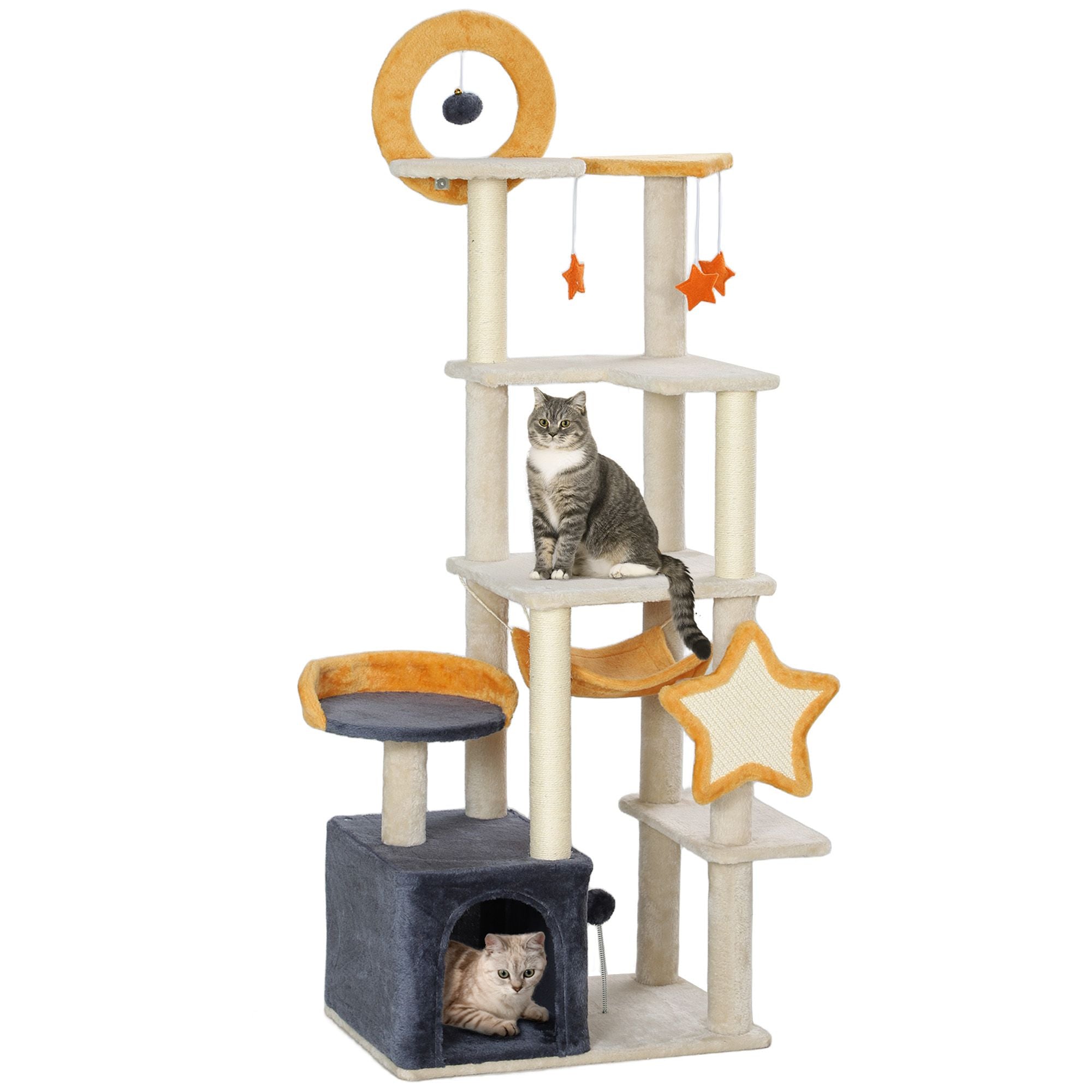 63 Moon & Star Themed Cat Tree with Scratching Posts and Cozy Condo