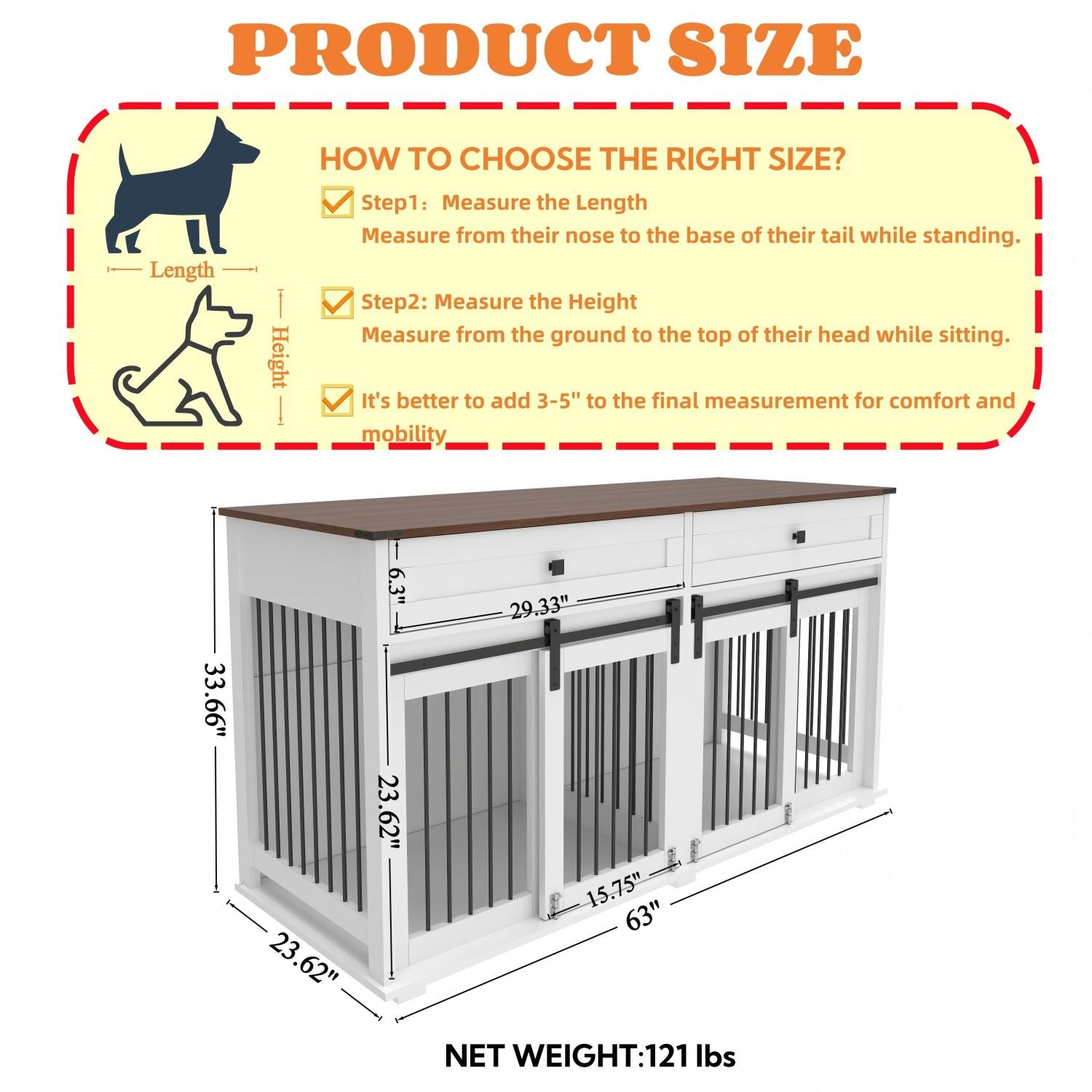 Rustic Furniture Style Double Dog Kennel with Storage Drawers