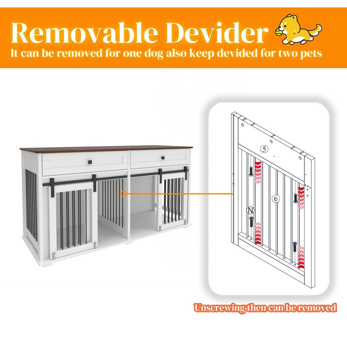 Rustic Furniture Style Double Dog Kennel with Storage Drawers