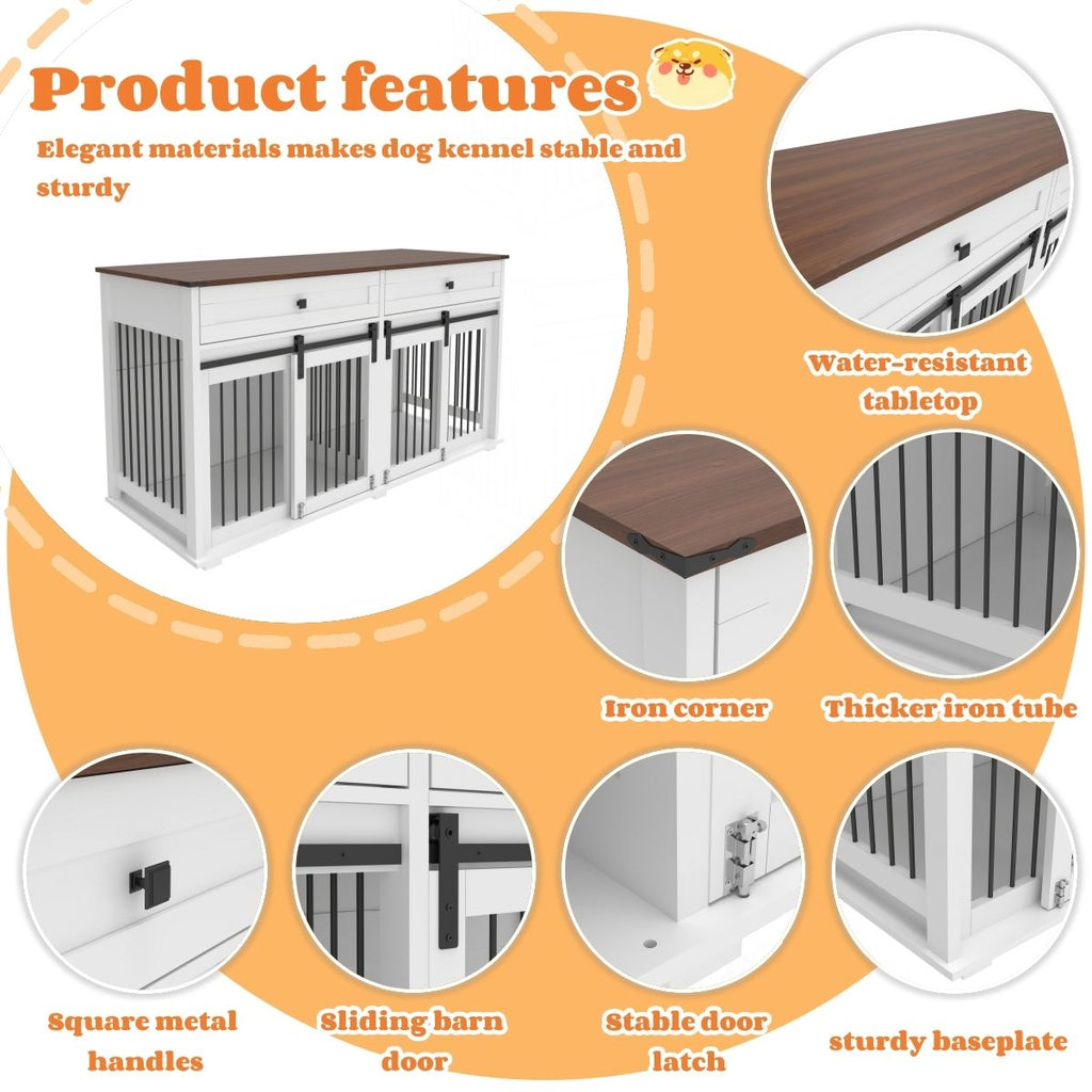 Rustic Furniture Style Double Dog Kennel with Storage Drawers