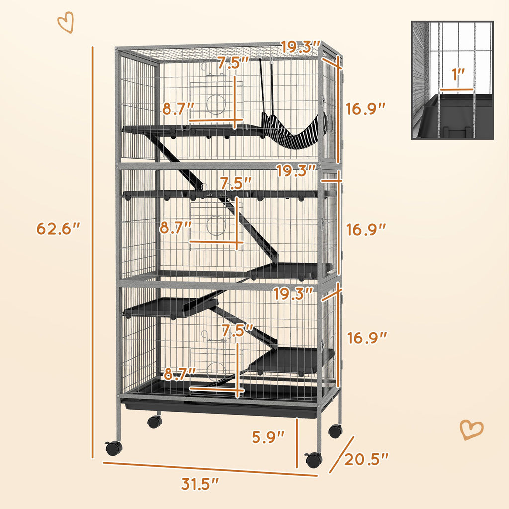 63- Tall Mobile Small Animal Habitat with Hammock for Ferrets and Chinchillas