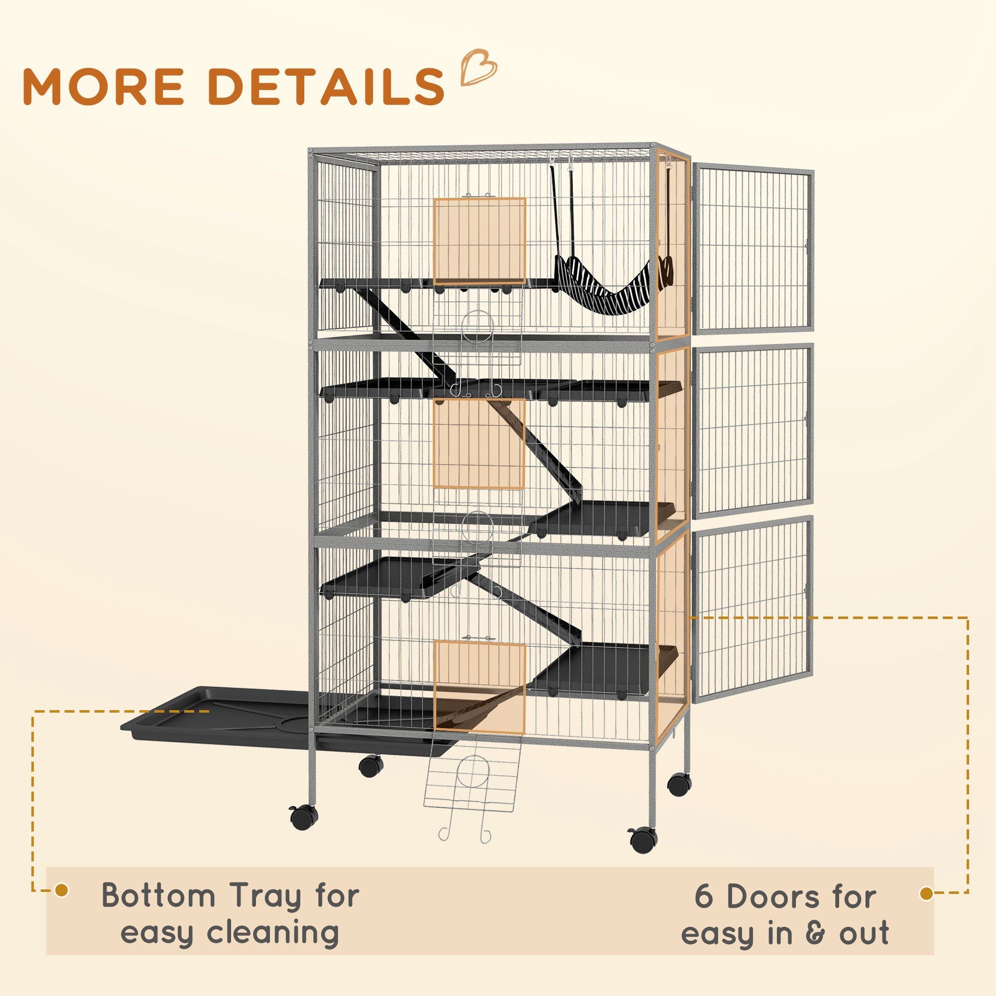 63- Tall Mobile Small Animal Habitat with Hammock for Ferrets and Chinchillas