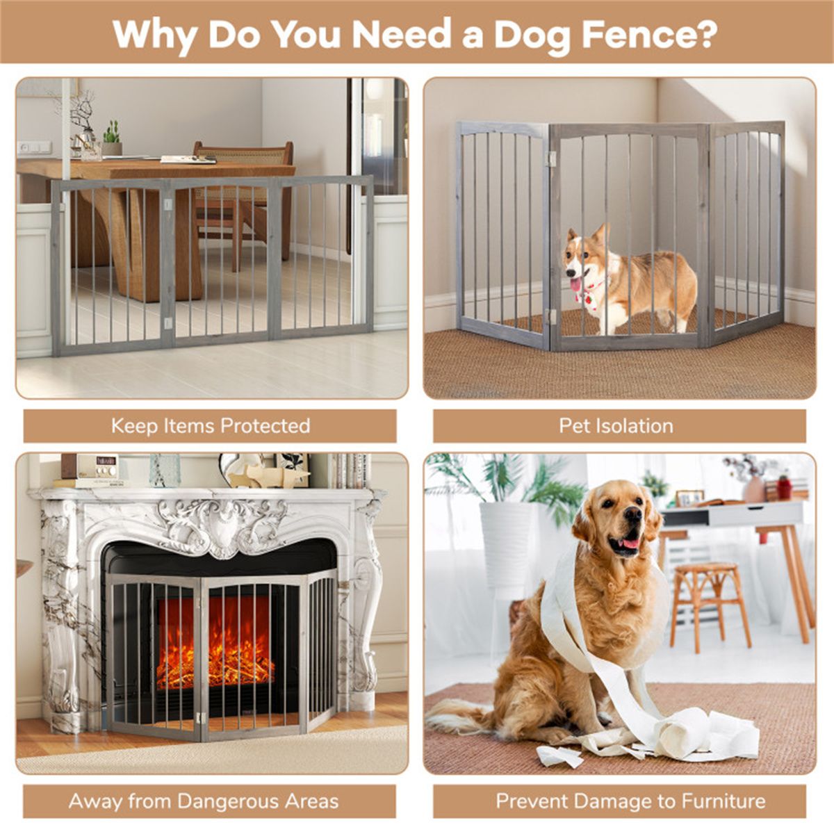 63" x 30" Gray Wooden Pet Fence