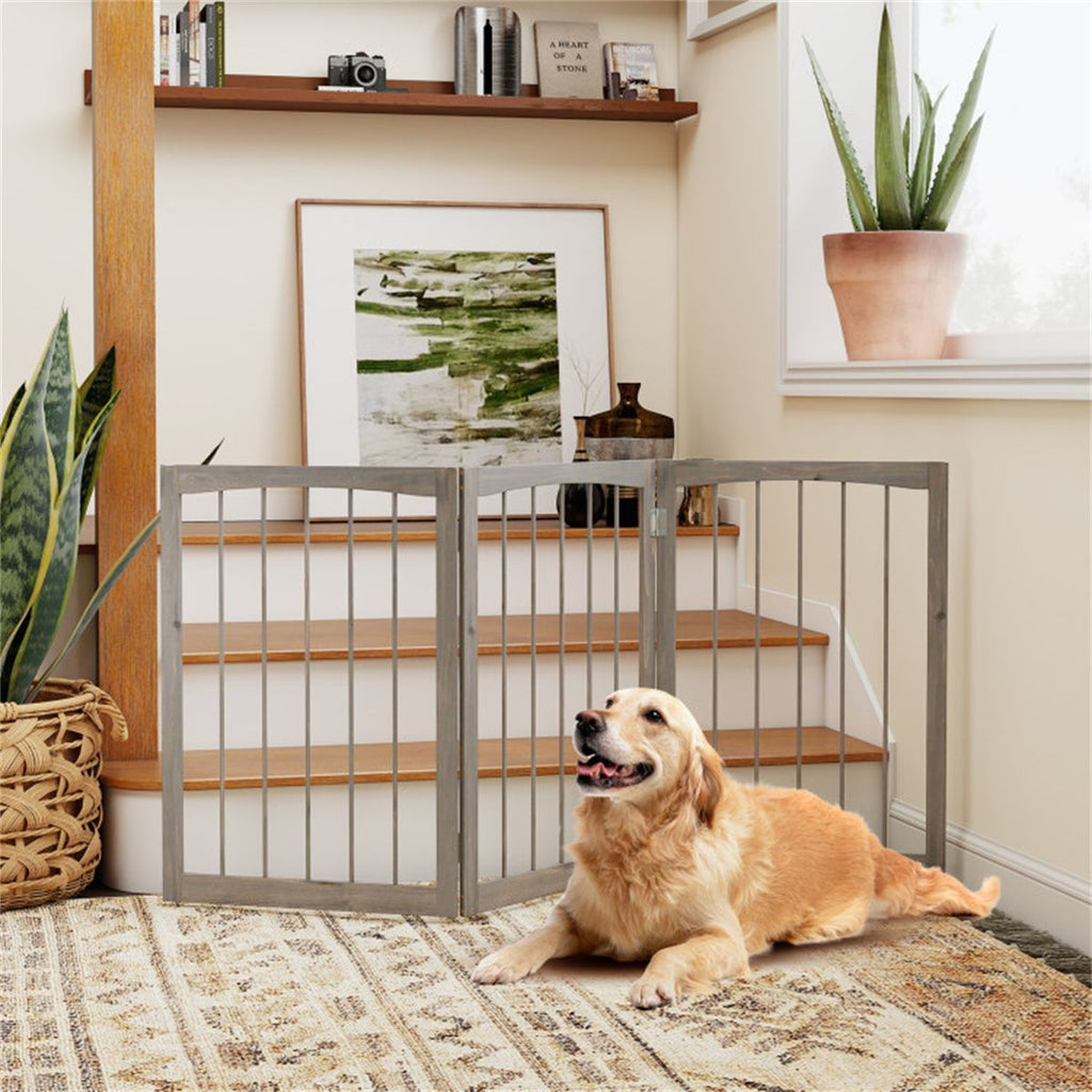 63" x 30" Gray Wooden Pet Fence