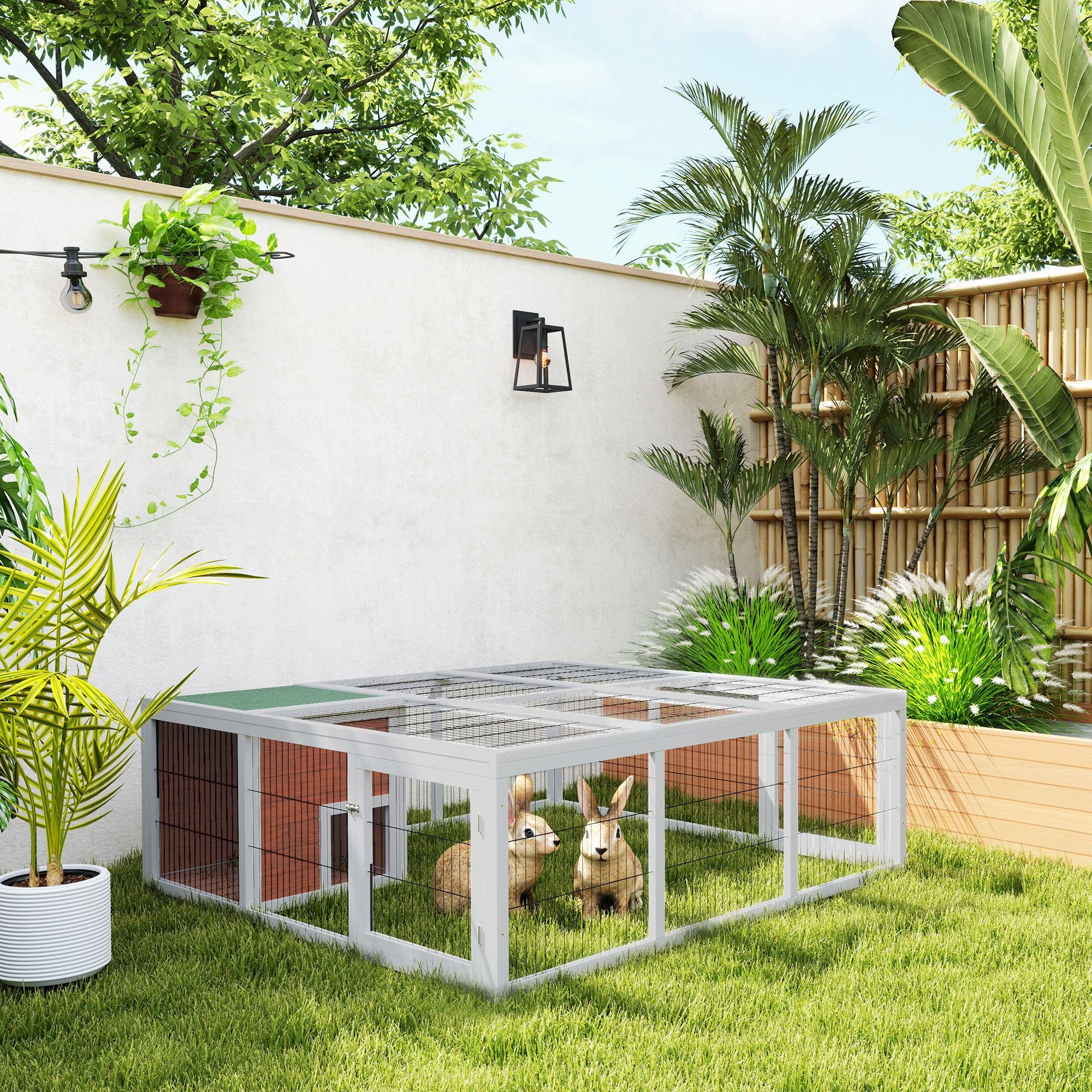64" furniture-style Outdoor Rabbit Hutch with Run & Enclosed Cover