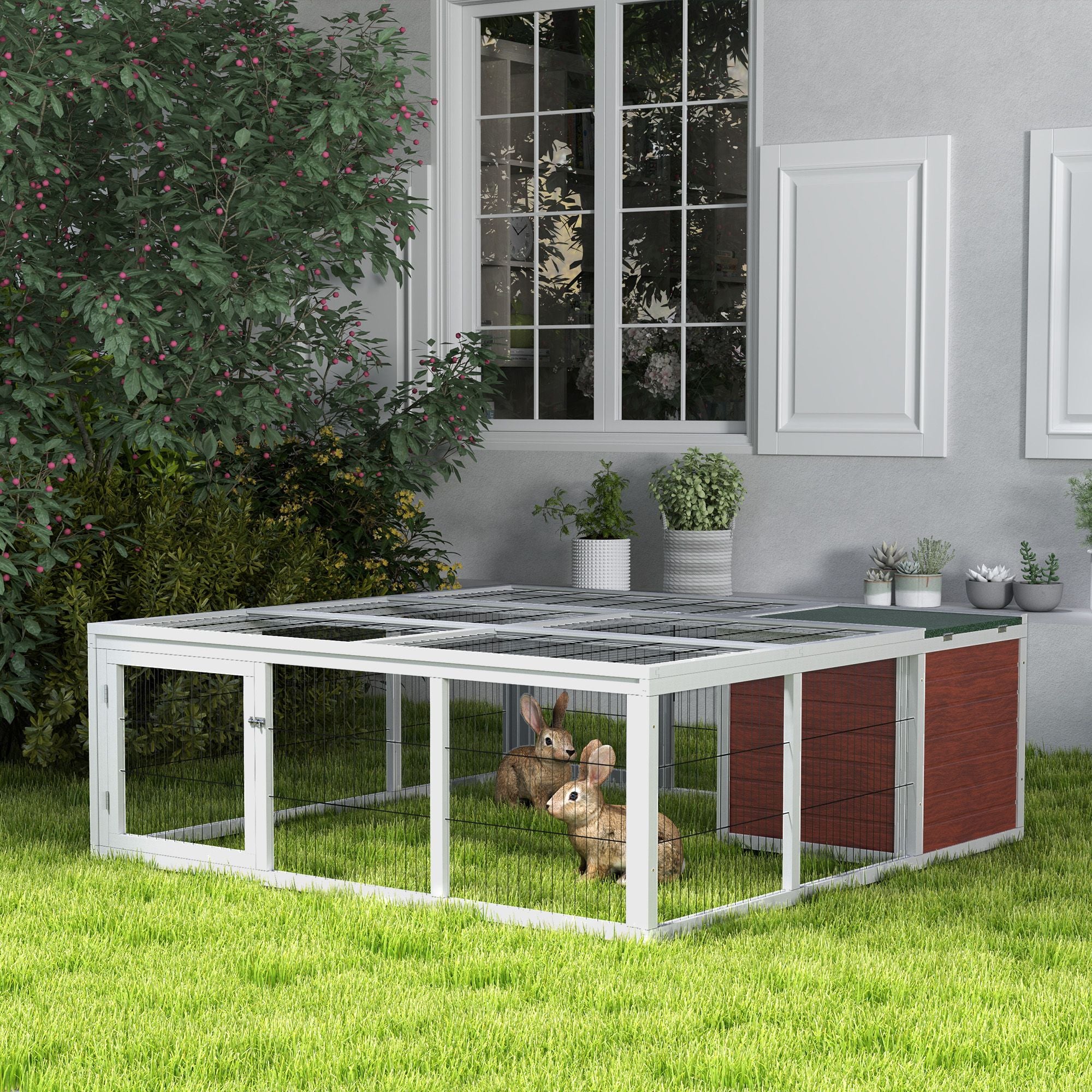 64" furniture-style Outdoor Rabbit Hutch with Run & Enclosed Cover