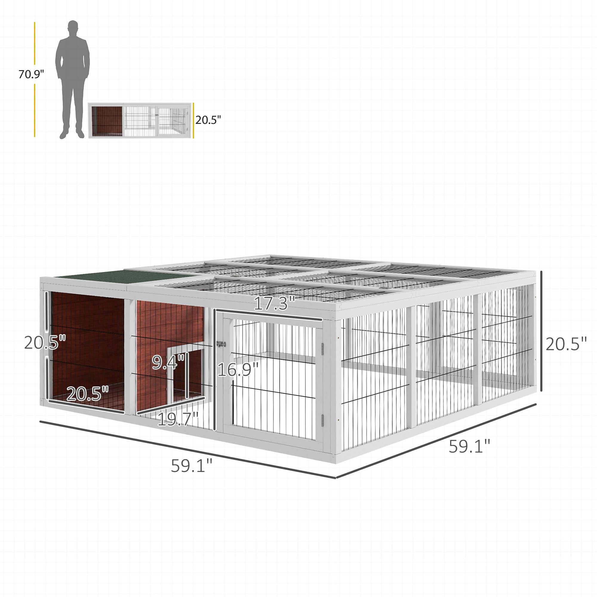 64" furniture-style Outdoor Rabbit Hutch with Run & Enclosed Cover