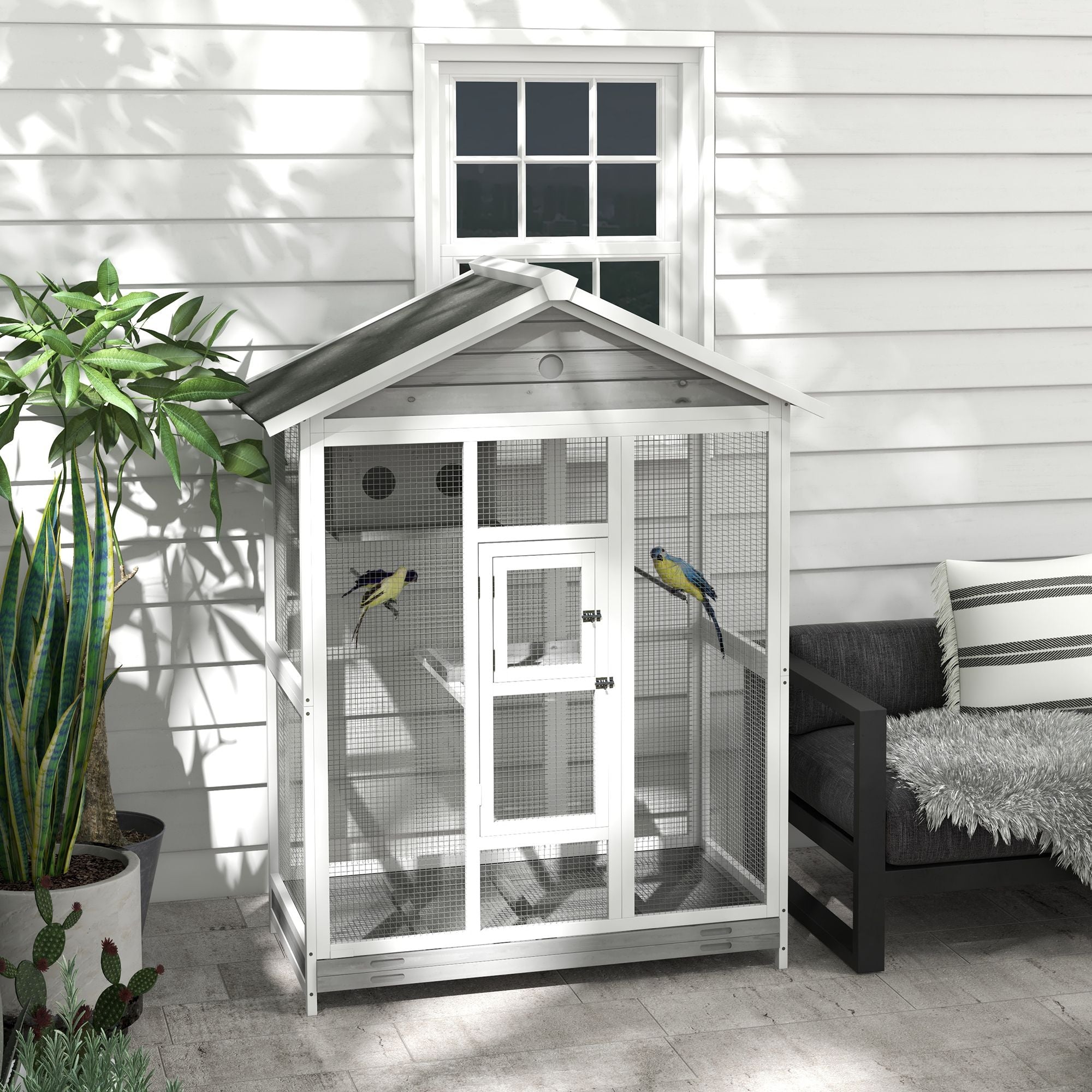 PawHut 64.5" furniture-style Bird Aviary - Extra Space for Finches