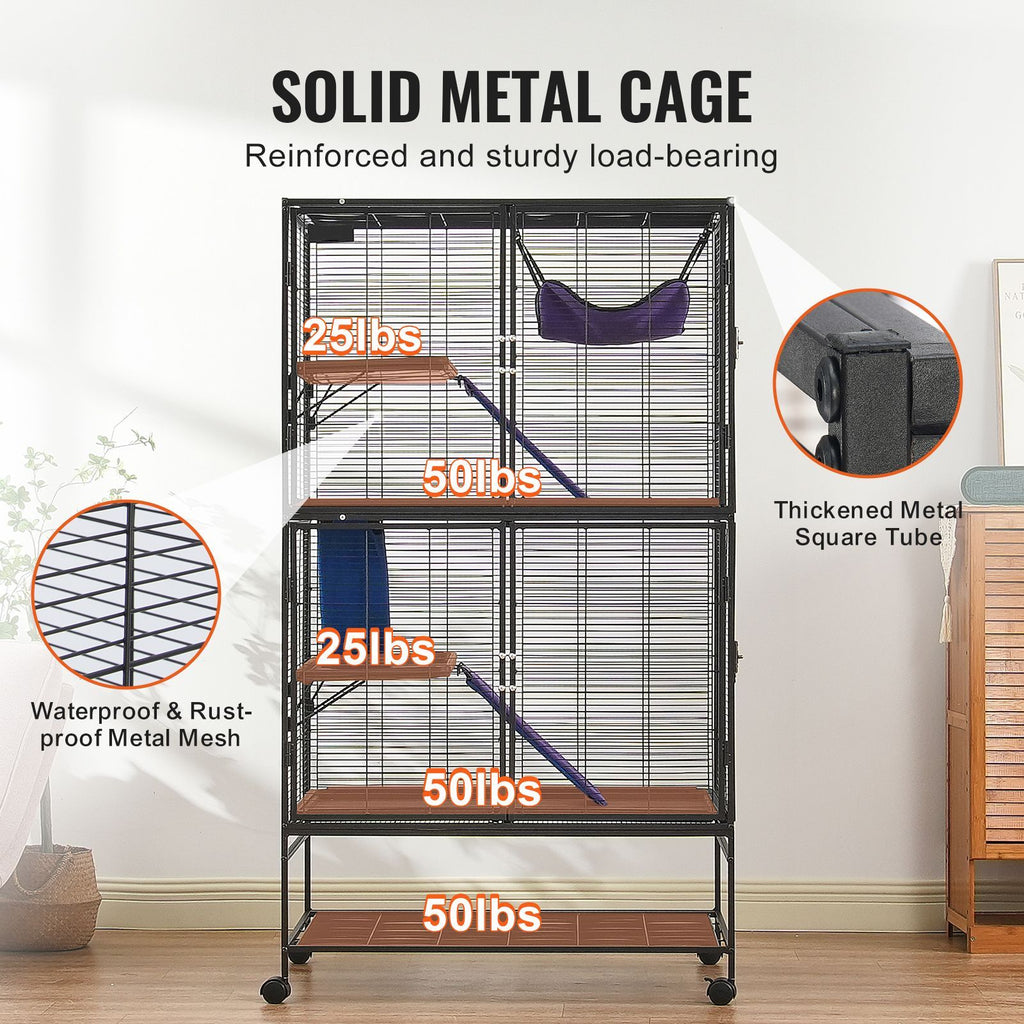 Large 64.6 Rolling structured Ferret Cage - 4 Tier with Ramps and Hammock