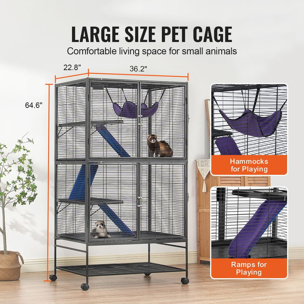 Large 64.6 Rolling structured Ferret Cage - 4 Tier with Ramps and Hammock