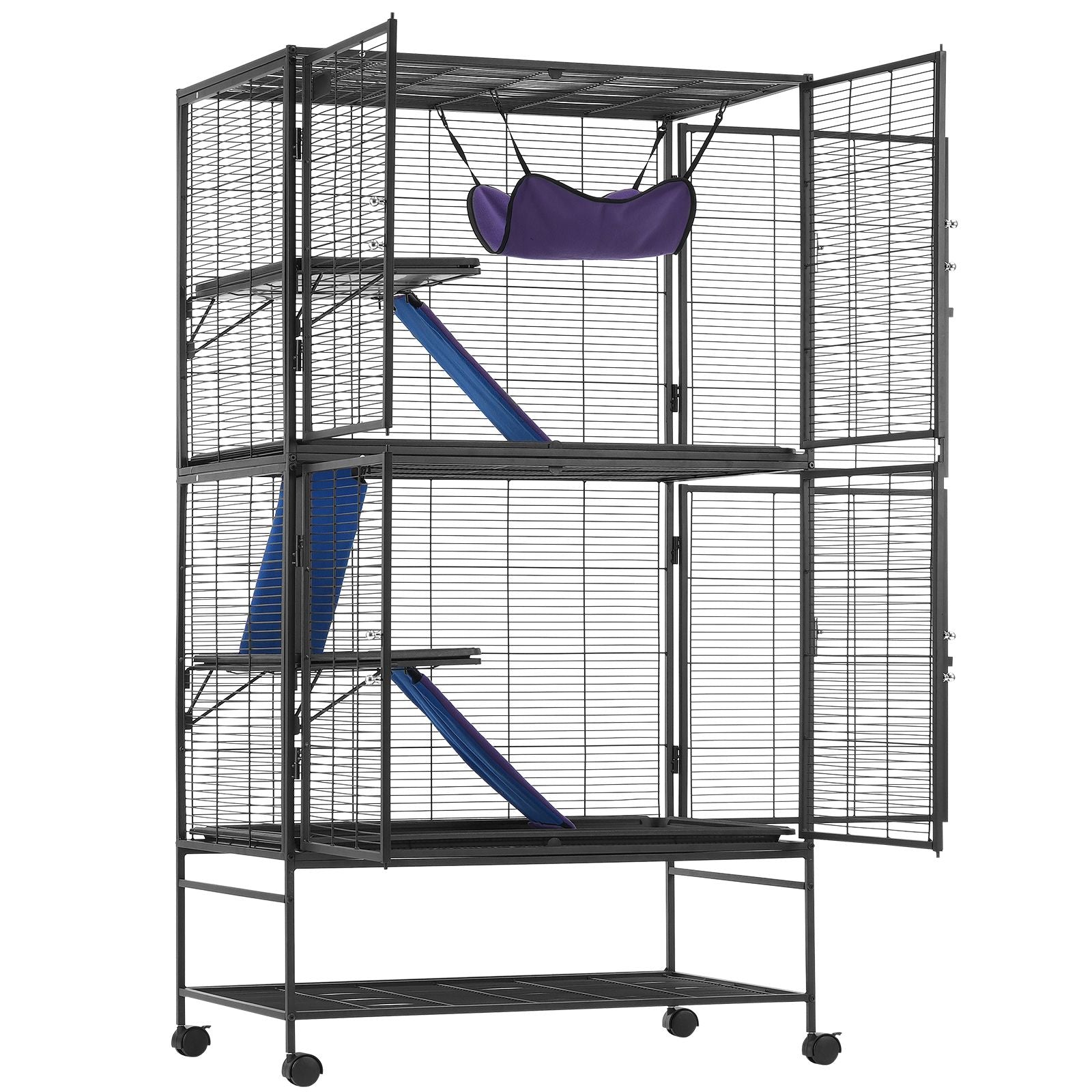 Large 64.6 Rolling structured Ferret Cage - 4 Tier with Ramps and Hammock