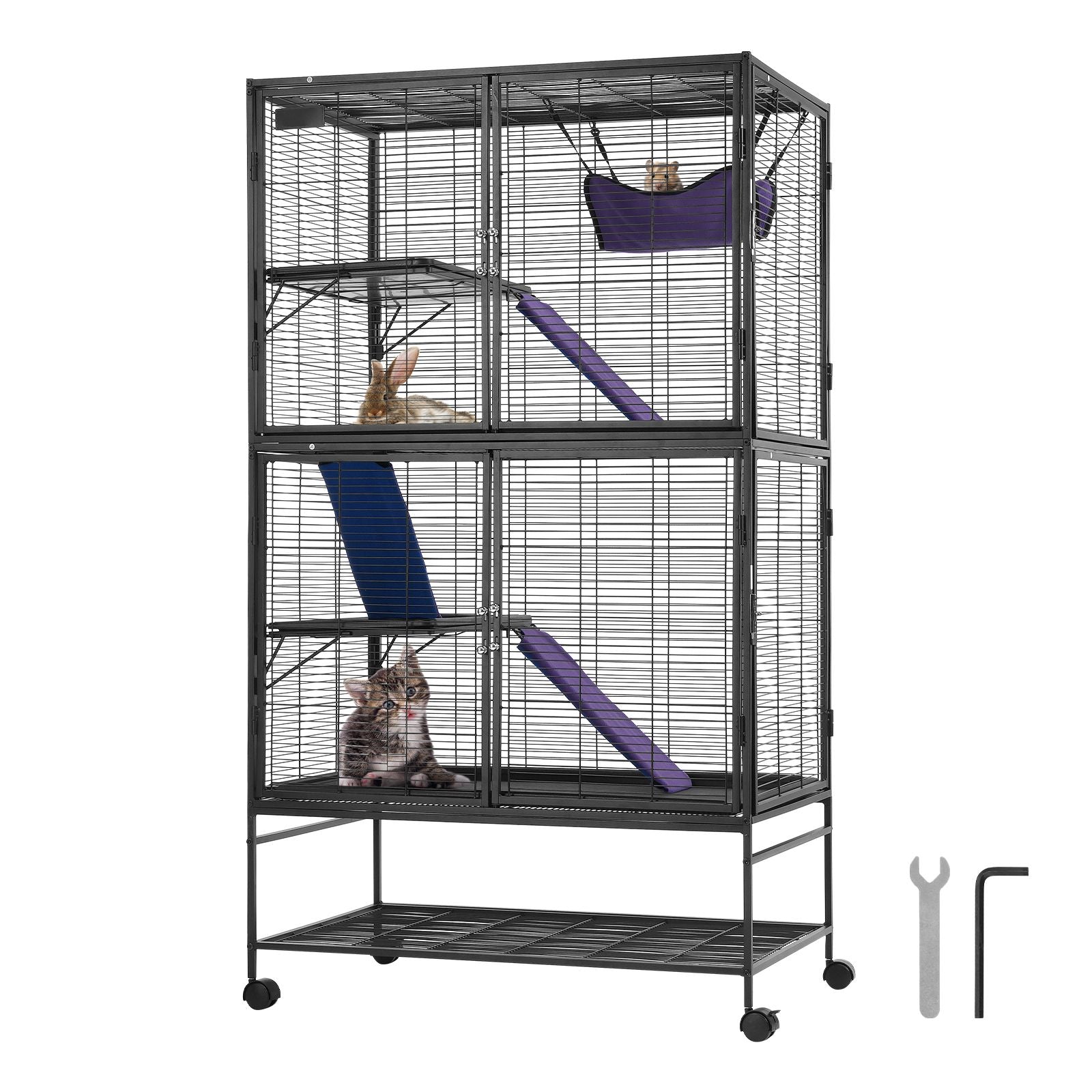 Large 64.6 Rolling structured Ferret Cage - 4 Tier with Ramps and Hammock