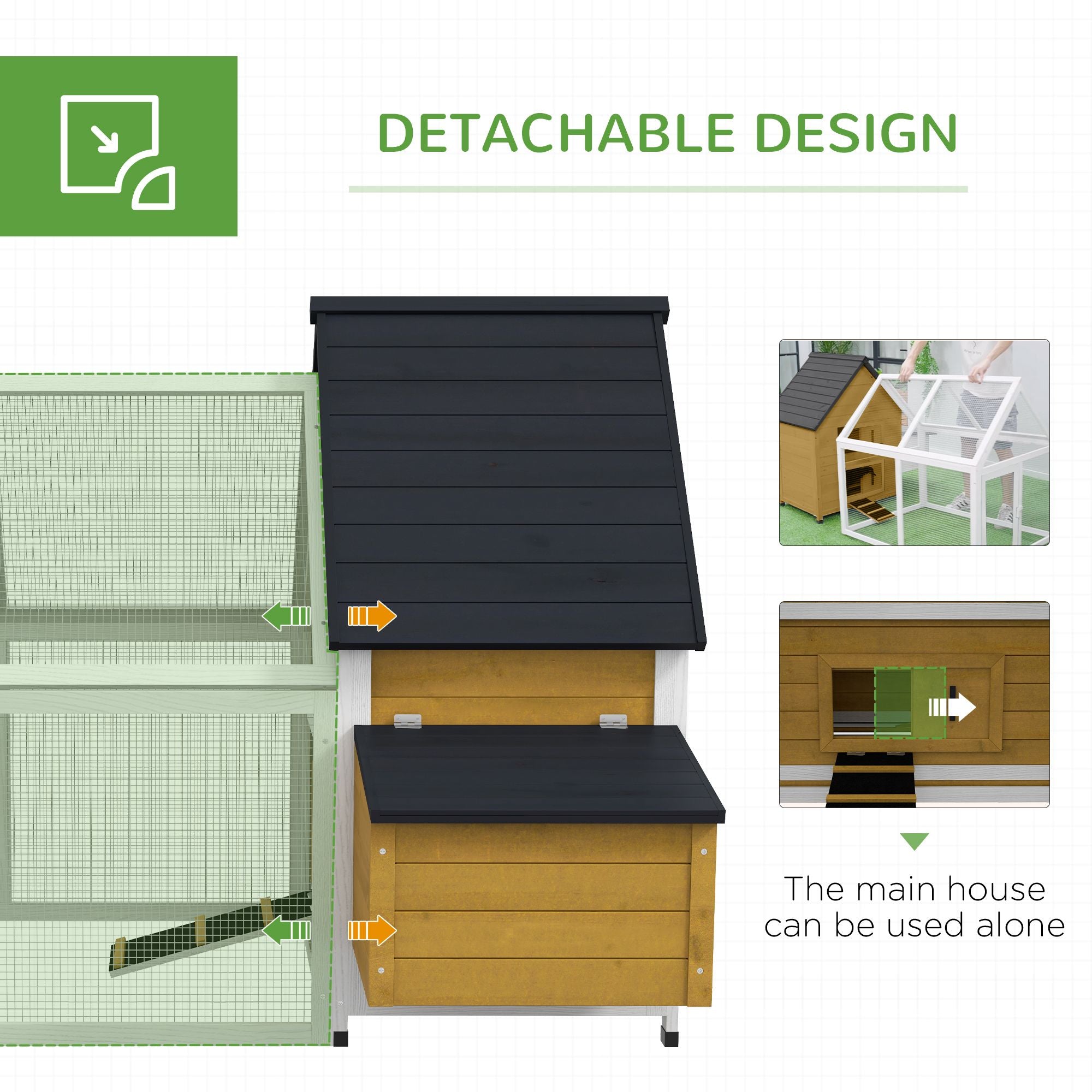 Spacious 65- furniture-style Chicken Coop with Nesting Box and Run