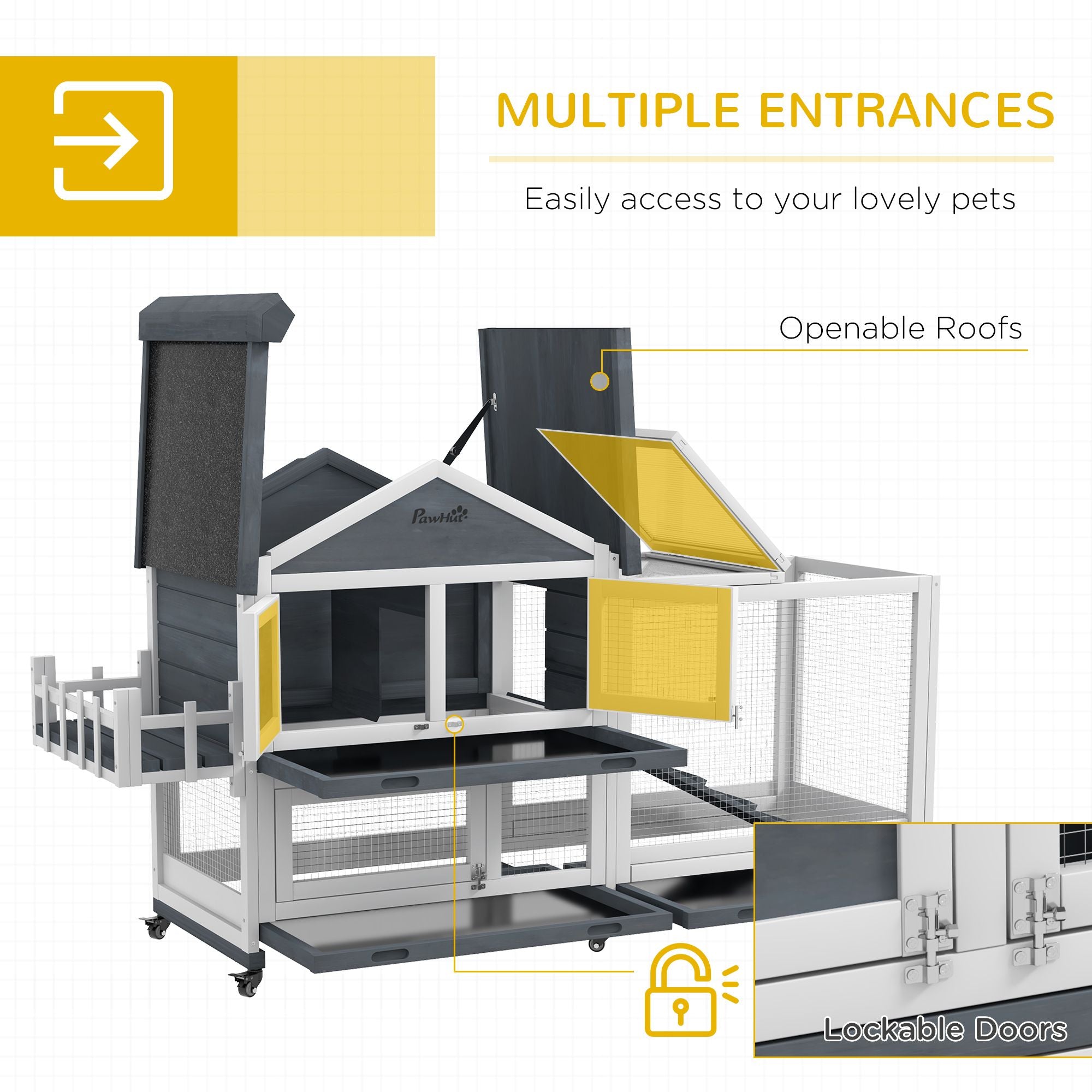 Spacious 65- furniture-style Rabbit Hutch with Open Roof & Storage