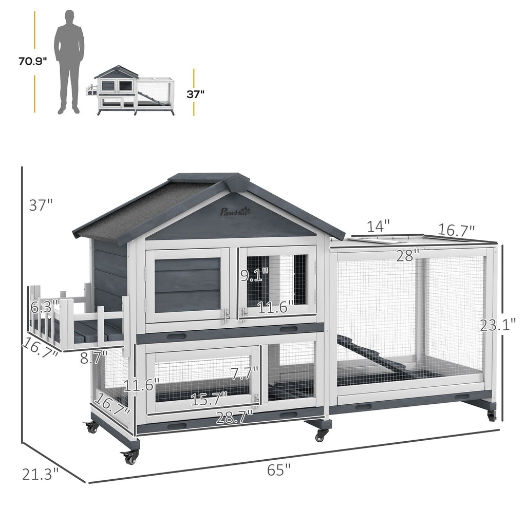 Spacious 65- furniture-style Rabbit Hutch with Open Roof & Storage