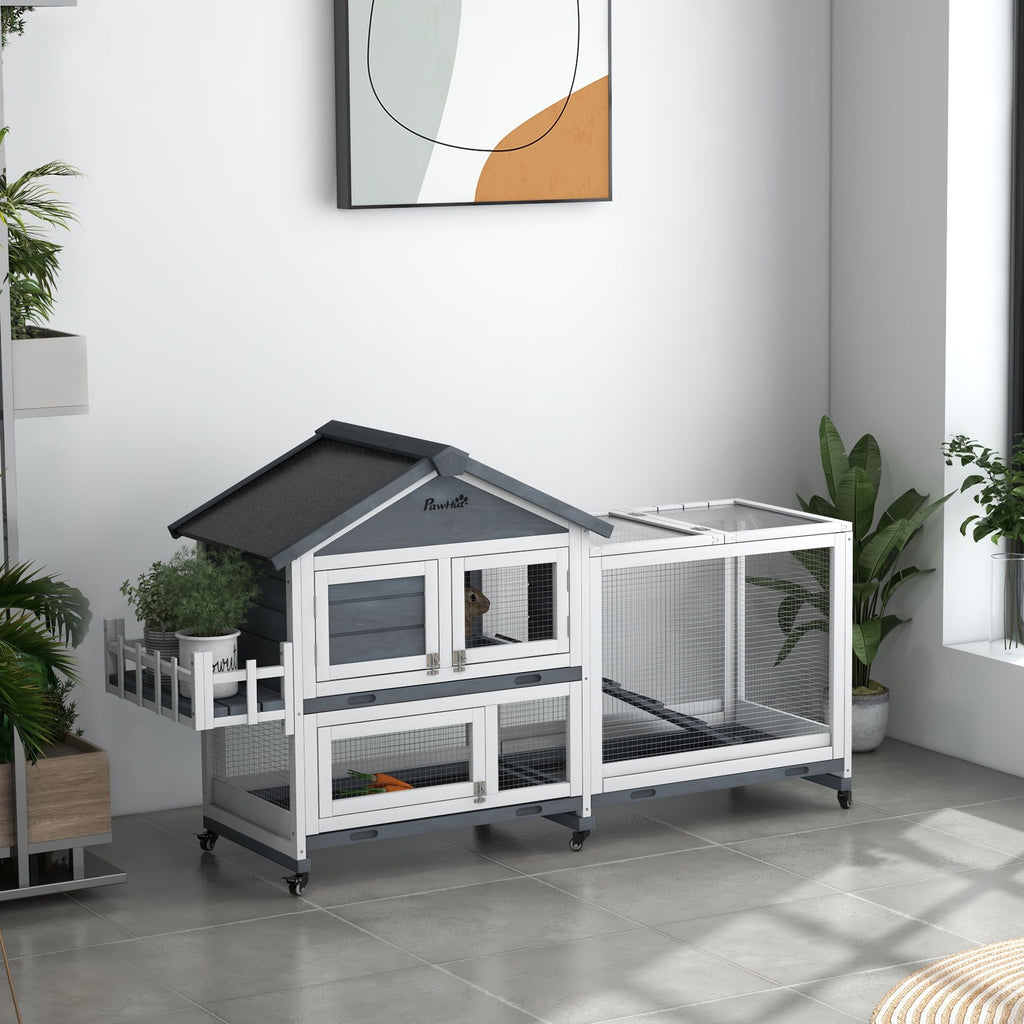 Spacious 65- furniture-style Rabbit Hutch with Open Roof & Storage