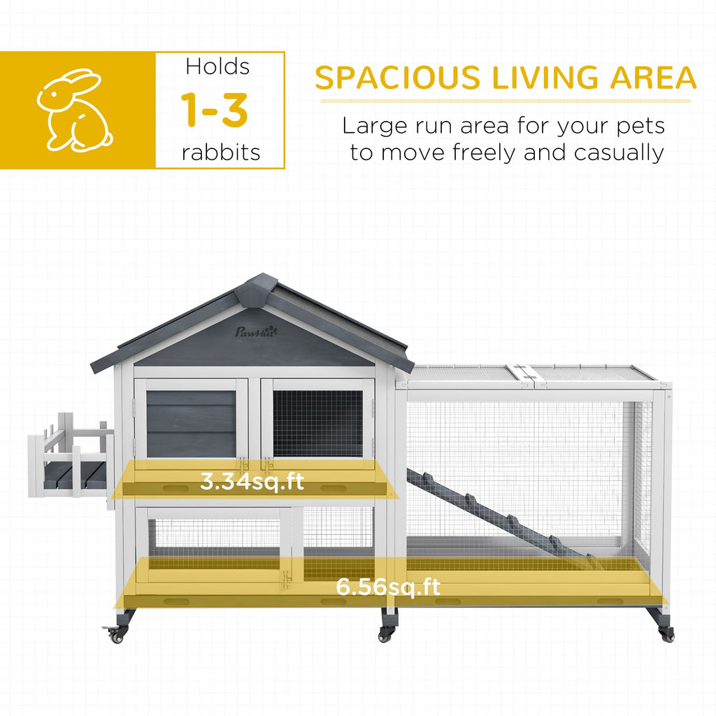 Spacious 65- furniture-style Rabbit Hutch with Open Roof & Storage
