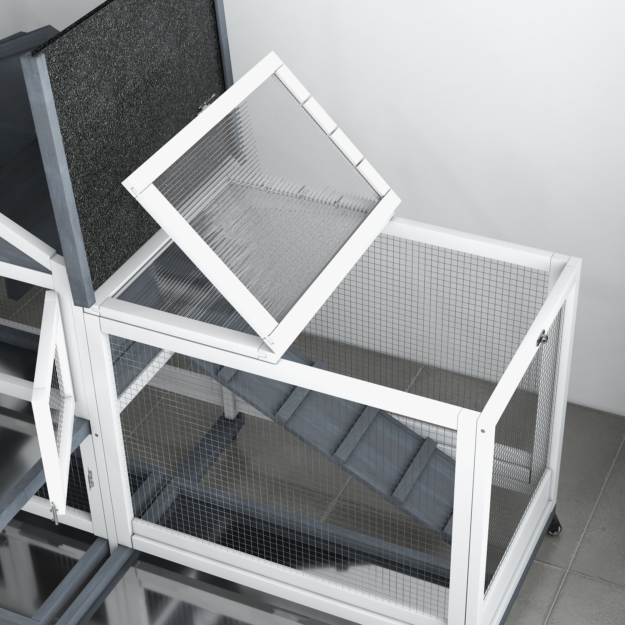 Spacious 65- furniture-style Rabbit Hutch with Open Roof & Storage