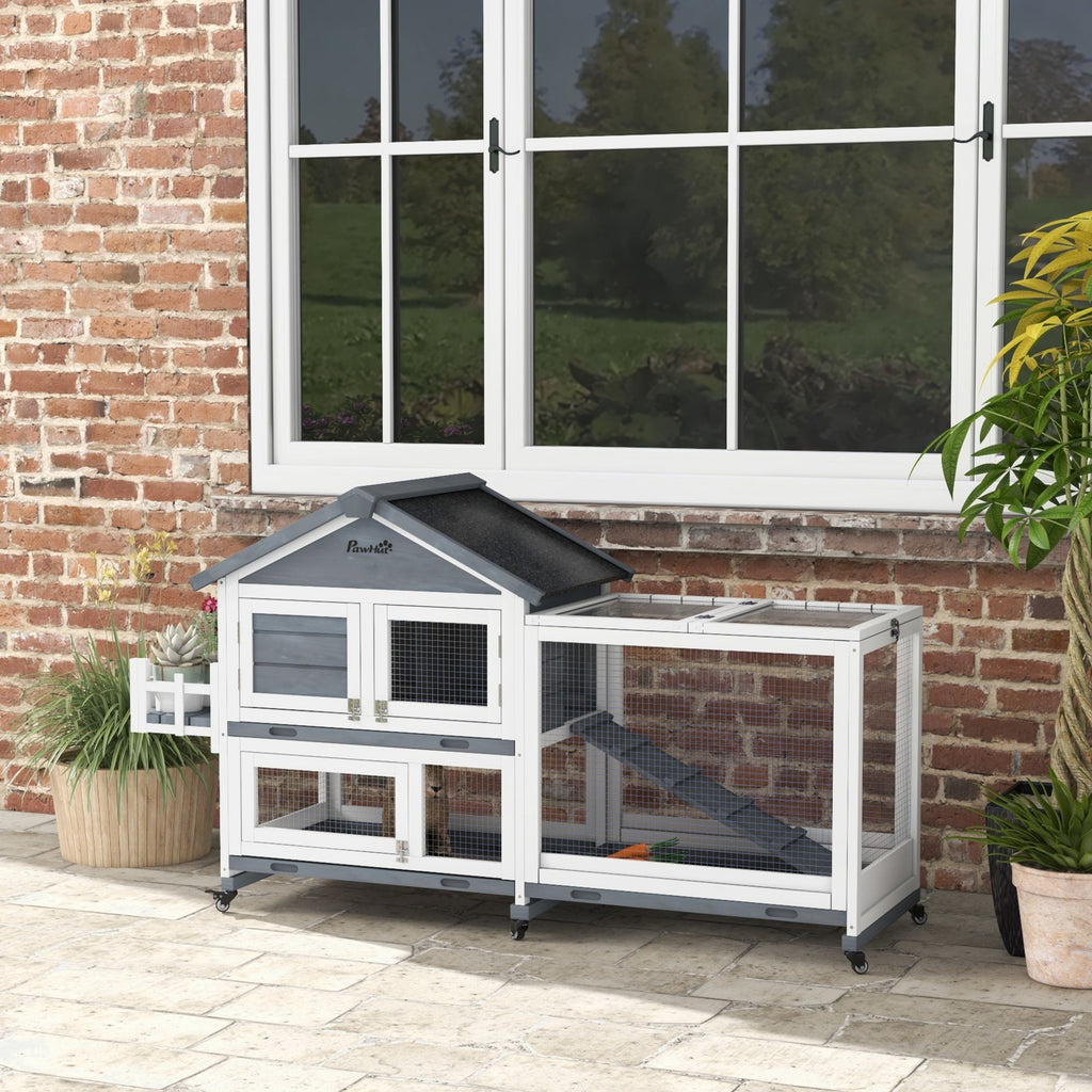 Spacious 65- furniture-style Rabbit Hutch with Open Roof & Storage