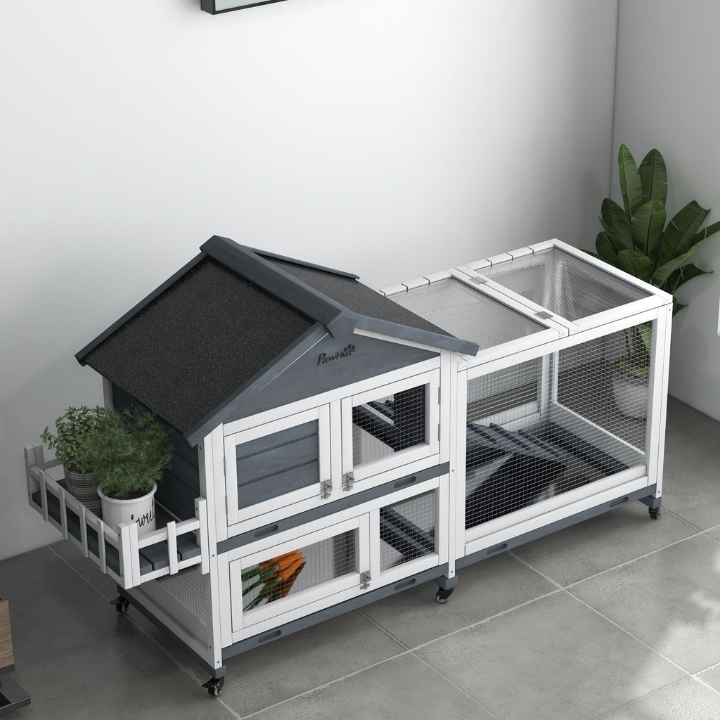 Spacious 65- furniture-style Rabbit Hutch with Open Roof & Storage