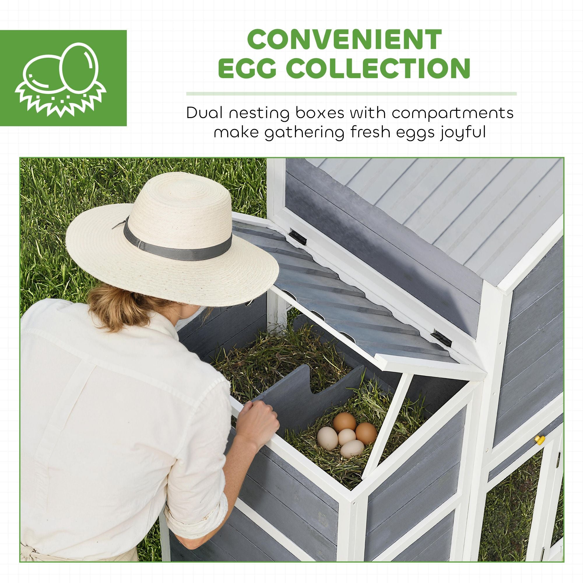 Spacious 66.5" furniture-style Chicken Coop with Dual Nesting Boxes and Ramp